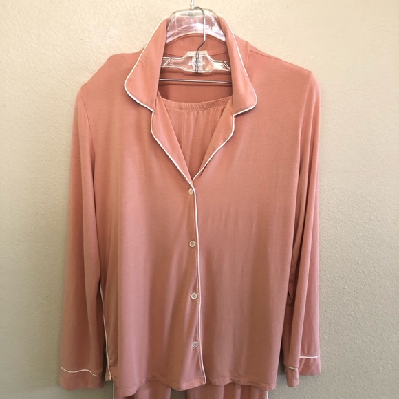 Eberjey Women's Modal Blend Contrast Piping Luxurious Long Pajama Set Size L - Picture 3 of 15